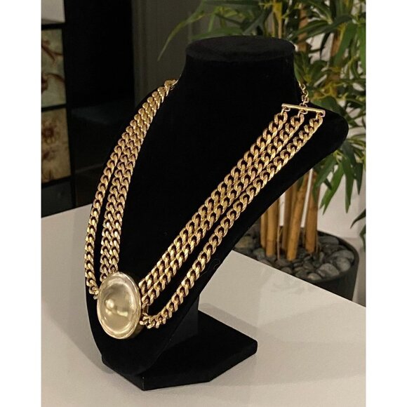 Erwin Pearl Signed Vintage Gold Tone Multi-Strand Curb Chain Necklace w Pendant - Picture 2 of 8